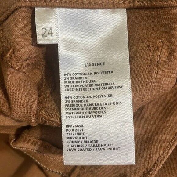 L’agence Jeans Women's Size 24 Coated Skinny High Rise Fitted Marguerite Java - Picture 11 of 14